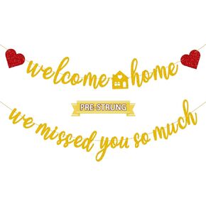 Pre-Strung Welcome Home We Missed You So Much Banner for Military Army Returning, Homecoming Party Decorations, Black