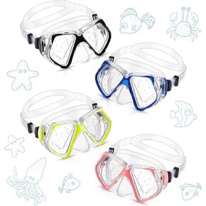 Fabbay 4 Pieces Adult Swimming Diving Goggles with Nose Cover Swim Mask Goggle Tempered Glass Snorkel Diving Mask Snorkeling Gear for Adults Youth