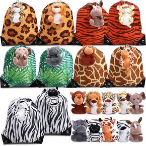 Locmeo 20 PCS Jungle Animal Set Forms Favors Print Darkstring Gift and Jungle Animal Plush Keychain 10 × 12 في حقائب Goodie 4.7 في ألعاب أفخم لاستلواحات حفلة عيد ميلاد الطفل