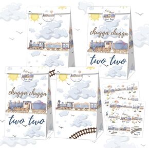 BACH AND BOOZY 12 PCS Tarin Party Supplies Train Party Favor Bags Goodies Candy Treat Bags for Chugga Chugga Two Choo Choo Im Two Birthday