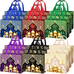 Yoojahow 24 PCS عيد موبارك حقائب الهدايا مع مقابض 12.6 × 9.8 × 6.7 بوصة كبيرة القابلة لإعادة الاستخدام قابلة لإعادة الاستخدام أكياس عيد مبارك غير منسوجة جيدة للهدايا