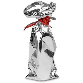 أكياس هدايا من الورق Mart Metallic Silver ، حقائب نبيذ كبيرة 12 × 15 بوصة ، حزمة من 100 أكياس أفلام البولي بروبيلين العاكسة للهدايا
