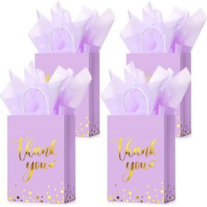 Tinlade 50 PCS شكرًا لك حقائب الهدايا بالورق السائبة ، شكرًا لك حقائب الزفاف مع مقبض للأعمال والتسوق والزفاف ودش الطفل ومفضلات الحفلات (ختم الذهب ، الذهب الوردي)