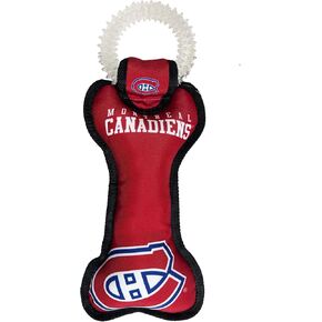 الحيوانات الأليفة الأولى NHL Toronto Maple Leafs Dog Bone Squeak Toy مع حلقة التسنين التنظيف