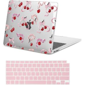 متوافق مع MacBook Air 13 Inch 2020-2018 M1 A2337/A2179/A1932 ، Clear Clear Bowknot Plastic Protection Case Hard Shell and Keyboard Cover for MacBook Air 13.3 '-Cherry