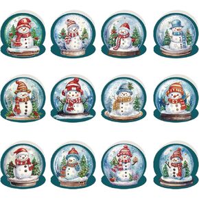 KJMYYXGS 12Pcs Christmas Diamond Painting Art Greeting Cards Snowman Diamond Painting Art Cards Round Drill Greeting Cards Diamond Painting Kits for Adults Kids Gift DIY Holiday Craft