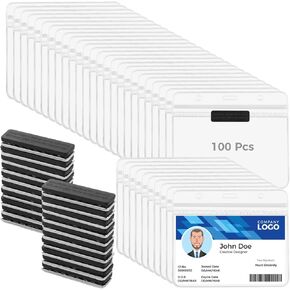 Magnetic Name Tags, 100 Pcs Adsorbent Name Tag Holders, Clear PVC Card Holders with 3 Attractors, Waterproof and Dustproof Name Badge Protectors, ID Card Holders for Conferences, Events, 4.5×3.7"