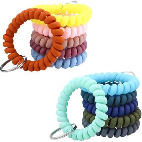 12 PCS Plastic Spring Wrist Keychain Stretchable Wristband Wristlet Keychain Bracelet Flexible Spiral Wrist Coil for Gym Pool ID Badge Sauna Outdoor Activities
