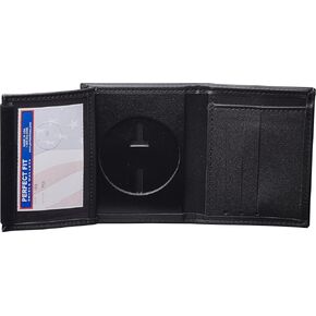 Perfect Fit Shield Wallets Round Police Badge Holder 2.5 Inches Round Hidden Badge Bi-Fold Wallet (Cutout PF-708) Black Leather