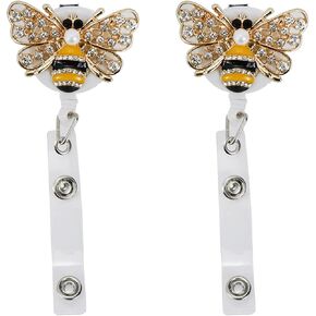2Pack شارة قابلة للسحب بكرات Rhinestone Bee Badge Clip Bee ID NAME NAME TAG BEDGE REEL BEAD