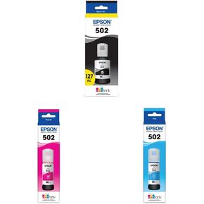 Epson T502 EcoTank Ink Ultra-high Capacity Bottle Black (T502120-S) T502 EcoTank Ink Ultra-high Capacity Bottle Magenta (T502320-S) T502 EcoTank Ink Ultra-high Capacity Bottle Cyan