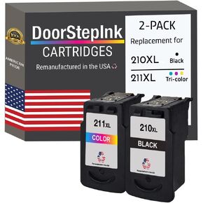 DoorStepInk Remanufactured in The USA Ink Cartridge Replacements for Printer Canon PG-210XL 210 XL CL-211XL 211 XL 1 Black 1 Color Cartridges for Canon Pixma iP2700 MP250