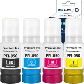 LCL PFI-050 Ink Bottle Replacement for Canon PFI050 PFI-050BK PFI-050C PFI-050M PFI-050Y Pigment Ink Refill for Canon imagePROGRAF TC-20 TC-20M Large Format Printer (4-Pack KCMY)