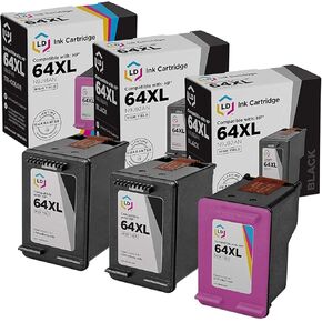 Products LD HP 64XL استبدال إعادة تصنيع HP 64 XL حبر الحبر حزمة التحرير والسرد متوافقة مع HP ENVY 6220 6232 6252 6255 7120 7130 7132 7155 7164 7800 7820 7858 7864 (2 أسود ، تري 3 قطاع)