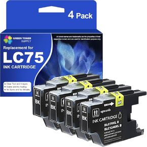 LC75 خراطيش حبر عالية العائد (4 أسود) متوافقة مع الأخ LC75 LC-75 حبر الأخ MFC-J280W MFC-J425W MFC-J430W MFC-J435W MFC-J825DW MFC-J5910DW MFC-J6510DD طابعات MFC-J6910DW