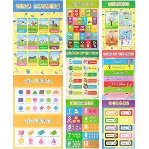8 Pcs Educational Posters,Preschool Learning Posters with 40 Glue Point Dots,Alphabet Poster for Preschoolers,Poster with Numbers,Months,Colors and More for Classroom Homeschool Supplies(16.5 x 11 In)