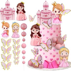20 PCS Princess Cake Topper Castle Cake Topper Girl Princess Cake Topper Butterfly Ball Cake Decoration for Girl Birthday Princess Party Supplies