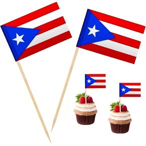 100 PCS Puerto Rico Flag Flag Puerto Rican Flags ، Cocktail Micks Mini Stick Cupcake Topcake Picks Party Decoration احتفال كوكتيل طعام البار.