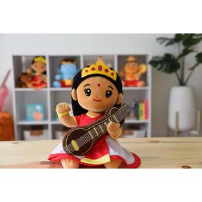 Modi Toys Saraswati Devi (متوسطة 11 بوصة) تعويذة تغني لعبة أفخم محشوة | مثالي للحديدين الجدد ، الرضع ، الأطفال الصغار ، الأجداد | الأفضل لديوالي ، استحمام الطفل ، عيد ميلاد | تيدي بير باندا فيل