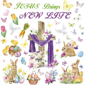 مجموعة زخرفة Bulletin Bulletin Set Cross Cross Bunny Lamb Flower Eggs With 100pcs Glue Points Christian Jeash Jesus يجلب الحدود الجديدة لحياة الحفلات الحفلات في فصل الربيع ، و 45 PCS