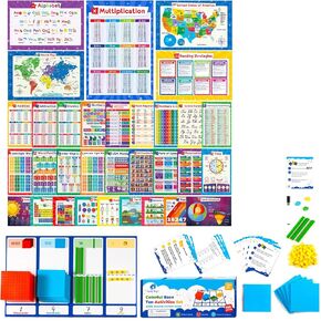 ببساطة Magic 32 ملصقات تعليمية ملونة + 141 PCS BASE عشرة كتل للرياضيات
