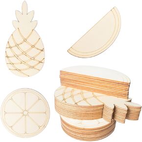 Fruit Wood Craft Lemon Watermelon Pineapple Shape Unfinished Wood DIY Craft Ornament for Wedding Birthday Party Summer Theme Party Decoration 30Pack