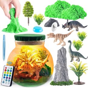 Hollyhi Terrarium Kit for Kids ، ألعاب Light Up Light Light لـ 3 4 5 6 7 8 9 10 11 12 سنة فتيان ، فنون الديناصورات DIY وحرفهم للأطفال هدايا عيد ميلاد (ديناصور مع الرمال السحرية الخضراء)