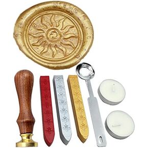 Flame Vintage Rosewood Wax Seal Stamp Set with Gold Red Silver Sticks