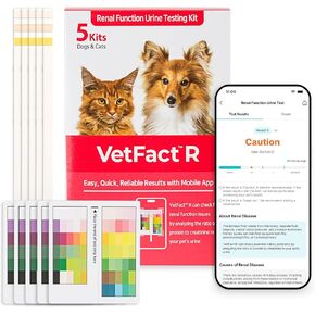 [5 Kits] Free Mobile App (iOS, Android) Urine Test Strips for Dogs & Cats, Renal Function Test at Home, Easy-to- Use ; Support English, Spanish, Korean, and Japanese