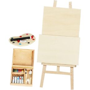 Toyandona 1 مجموعة Dollhouse Painter Canvas aceel Stand Small Easel Stand Mini Canvas و Easels مجموعة مصغرة لوازم الفن المصغرة Mini Art Pallet Model Wooden Mini House Easel Ornament Mini Easel