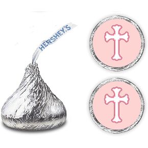 216 ملصقات Blue Cross Kisses - صليب للمعمودية أو زينة التعميد أو الشركة أو دش الطفل ، وملصقات القبلات (الأزرق) المصنوعة في الولايات المتحدة الأمريكية