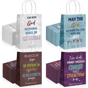 Chiisong 36 PCS Bible Verse Paper Gifs Hyps Hymn Inspirational Church Paper Bag Bag مع مقابض لتعميد معمودية حفلة عيد الميلاد (أنيقة)
