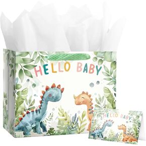 Linelglobal Dinosaur Gift Bag with Tissue Paper – Perfect for Boys, Girls, Kids' Birthdays & Baby Showers