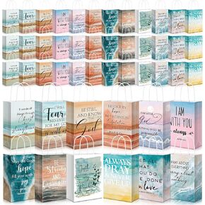 Skyygemm 60 PCS أكياس الهدايا الدينية المسيحية ، حقائب الكتاب المقدس للكتاب المقدس مع مقابض معمودية ، حقيبة ألوان مائية ملهمة لكنيسة عيد الفصح يوم الأحد.