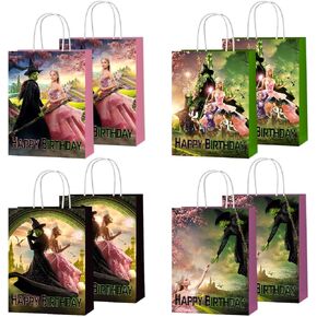 Yunkeliu 16pcs Witch Birthday Party Decorations 4 أساليب عيد ميلاد سعيد حقائب ورقية مع مقابض الساحر