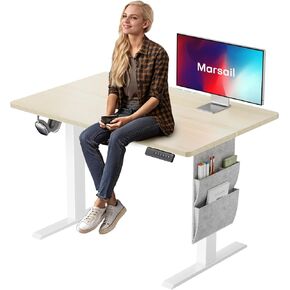 Marsail Electric Standing Desk, 40x24 Inch Adjustable Height Home Office Gaming Desk with 4 Memory Presets, Storage Bag, Stand-Up Desk for Computer Workstations. Headphone Hook,Cable Organizer