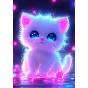 DPOZKU 5D Diamond Painting Kits for Adults Beginners, Cartoon White Cat, Diamond Art Kit, Full Round Drill Diamond Dot Gem Art Kits DIY Crafts Gift, Home Wall Decor 12x16 inch