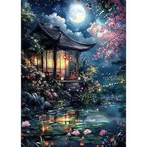 Maxbye Landscape Diamonds Painting Kits للبالغين ، ومجموعات فنون الماس ليلة القمر للمبتدئين ، ومجموعات فنون GEM GEM 5D DIY للبالغين ، وأطقم الحرف اليدوية لديكور الجدار المنزلي 12x16in
