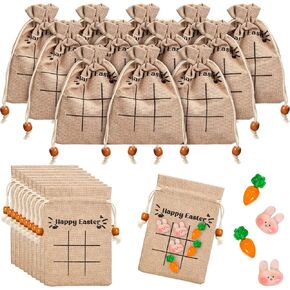 120 PCS/ 12 SETS EASTER TIC TAC TAE TOE تشمل مصغرة أرنب وألعاب الجزر أكياس هدايا الرباط للأطفال