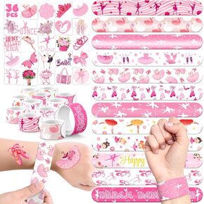 60 PCS Ballerina Party Favors مجموعة - 36 ملصقًا مؤقتًا للوشم و 24 أساور صفعة للأطفال ، مثالية لحفلات أعياد الميلاد ومكافآت الفصول الدراسية والهدايا