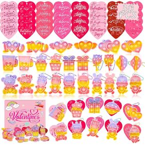 Valentines Day Gifts for Kids,Valentines Cards for Kids Classroom with Valentines Pop Fidget Toys,Valentines Exchange Gifts for Kids Classroom,Valentines Party Favors Classroom Prizes