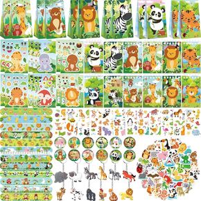 Jungle Safari Birthday Decorations, Wild Animals Party Favors, Animal Gifts Bags Keychain Mini Notepad Stickers Bracelets for Animal Party Supplies Kids Boys Girls