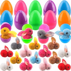 48 Pieces Easter Eggs Filled with Mini Plush Bunny Rabbit Toys Easter Stuffers for Easter Party Indoor Outdoor Hunt Games Decorations