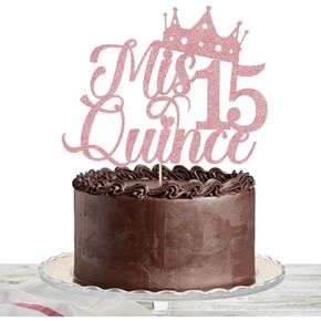 Mis Quince Gold Glitter Cake Topper ، زخارف عيد ميلاد 15 ، Feliz 15 Años ، هتافات إلى 15 عامًا ， Hello 15 ، زخارف حفلة عيد ميلاد سعيدة (ذهبية) in Kuwait