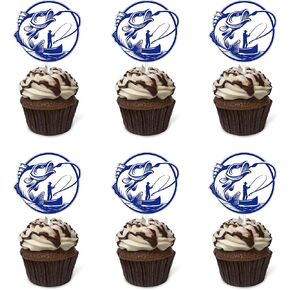 24pcs Fishing Cupcake Toppers - Multicolored - Birthday, Anniversary, Baby Shower - Dessert Decorating Cupcake Toppers