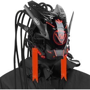 Cyberpunk Helmet Mask Round Light LED Light with Braids, 6 Cyberpunk Stickers, Futuristic Mask for Cosplay, Music Festival, Halloween