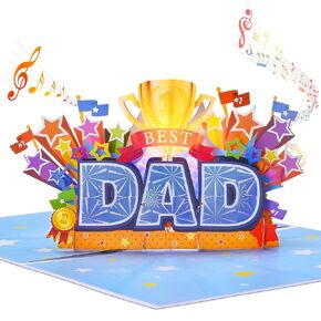 Pop Up Father’s Day Card for Dad, LIGHTS & MUSIC 3D Happy Fathers Day Card from Son Daughter Wife, Best Dad Award Greeting Gift Card for Husband Stepfathers with Envelope