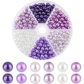 PH PandaHall 300pcs 6 Colors 6mm Glass Pearl Beads, Round Purple Pearls Small Craft Pearls Loose Beads Spacer Beads with 1mm Hole for Jewelry Beading Earrings Bracelets Necklaces Making DIY Crafts