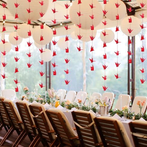 10 Pcs Paper Crane Hanging Garlands Premade Origami Cranes on String Kit Folded Bird Streamers for Japanese Asian Party Decorations Home Family Bridal Shower Supplies(Red) in Saudi Arabia