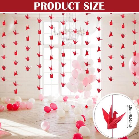10 Pcs Paper Crane Hanging Garlands Premade Origami Cranes on String Kit Folded Bird Streamers for Japanese Asian Party Decorations Home Family Bridal Shower Supplies(Red) in Saudi Arabia
